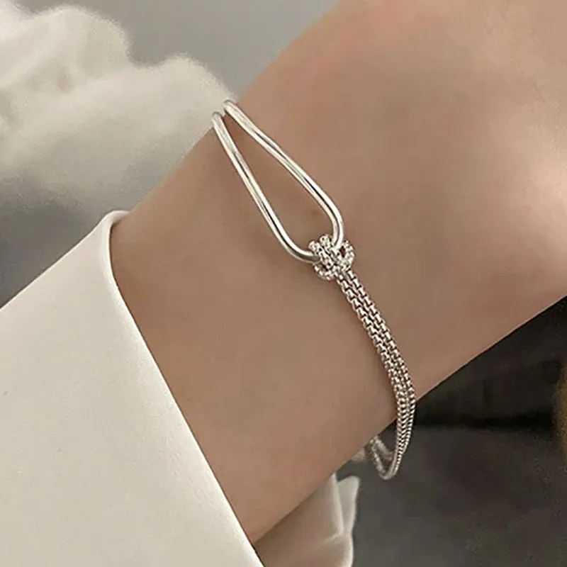 VAIGE Minimalist Geometric Link Chain Bracelet with Cubic Zirconia - Handmade Fashion Jewelry for Parties and Holidays