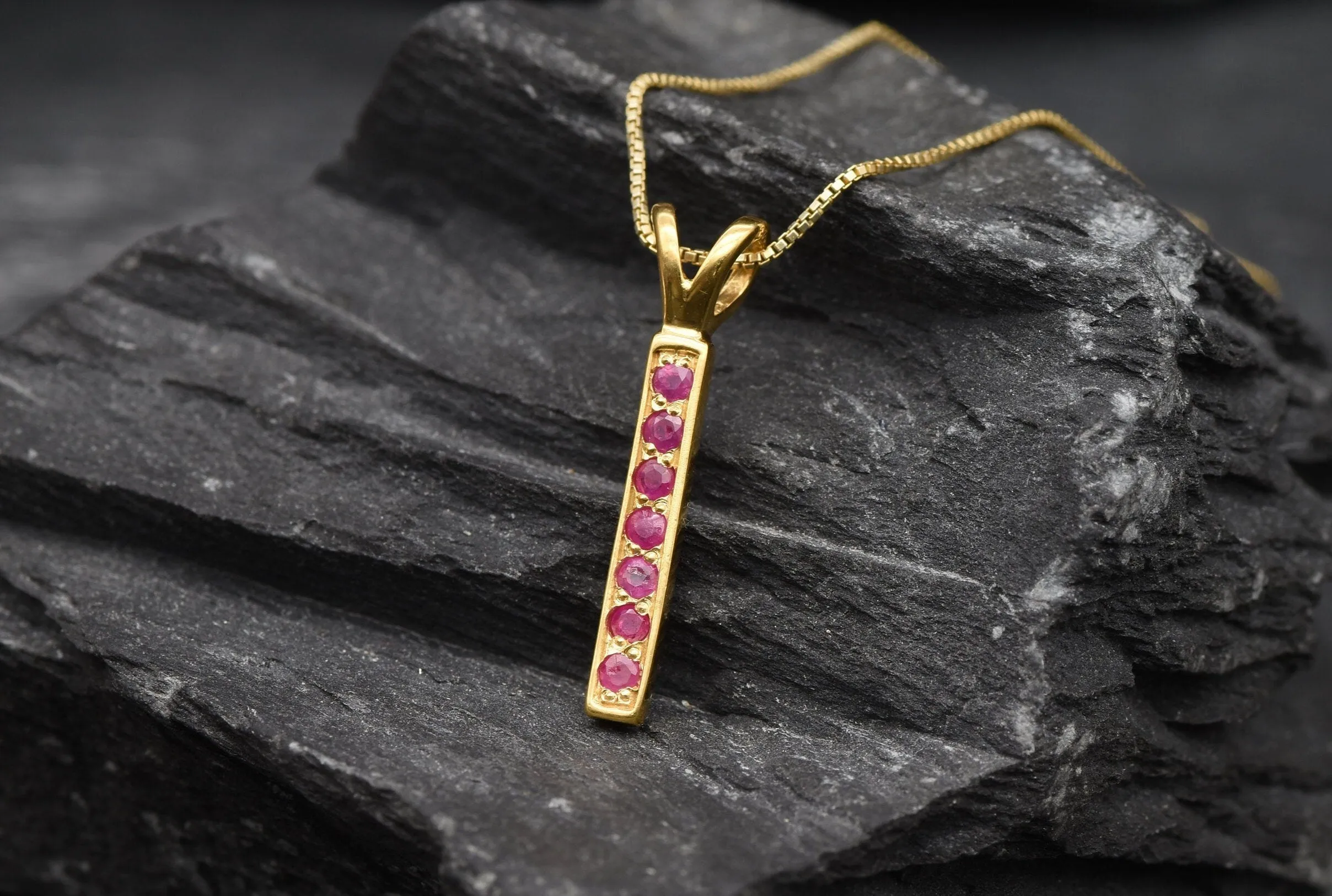 Vertical Ruby Pendant - Natural Ruby Necklace, Gold Ruby Pendant