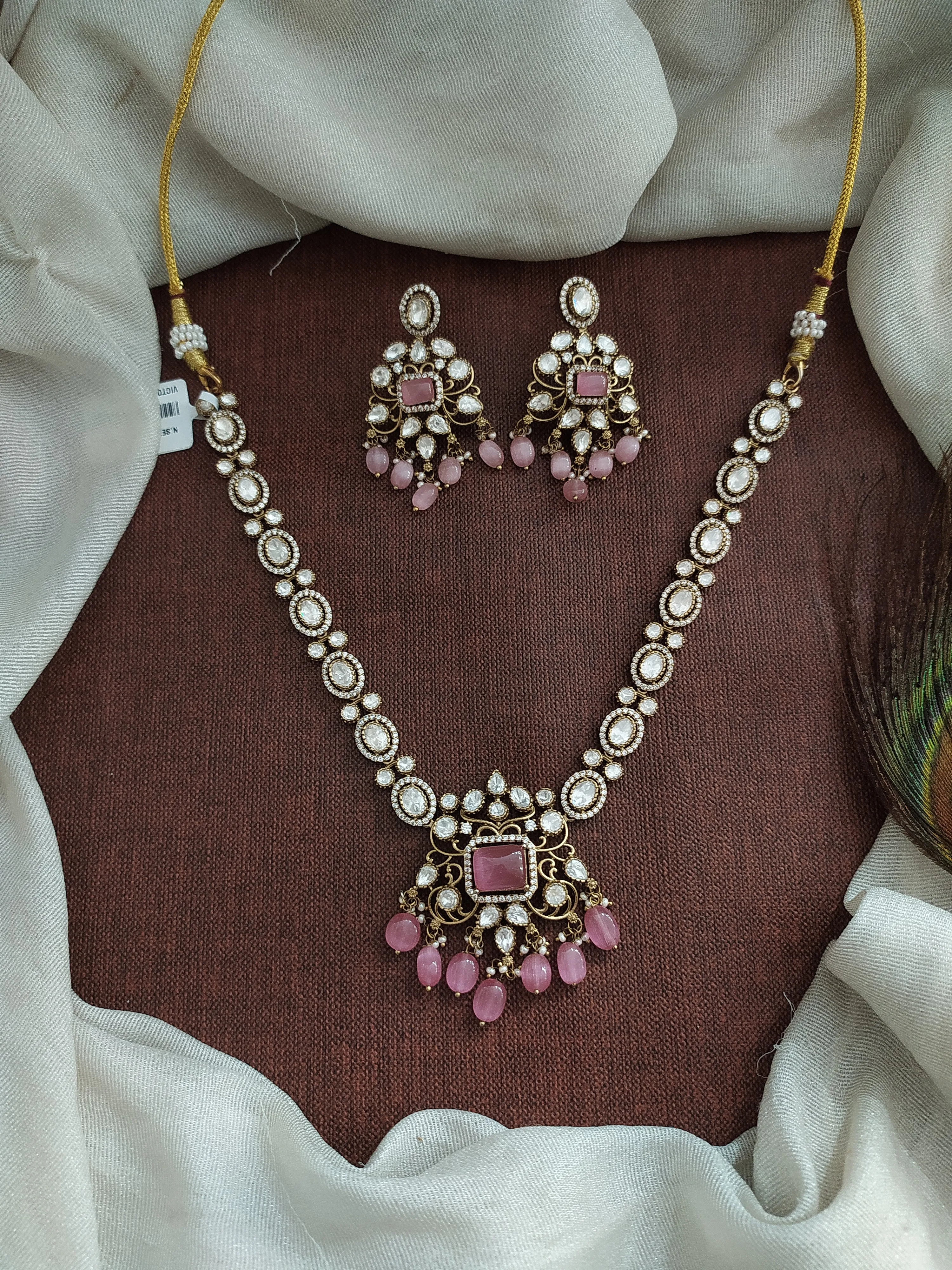 Victorian Necklace Set with Moissanite and Kundan Stones