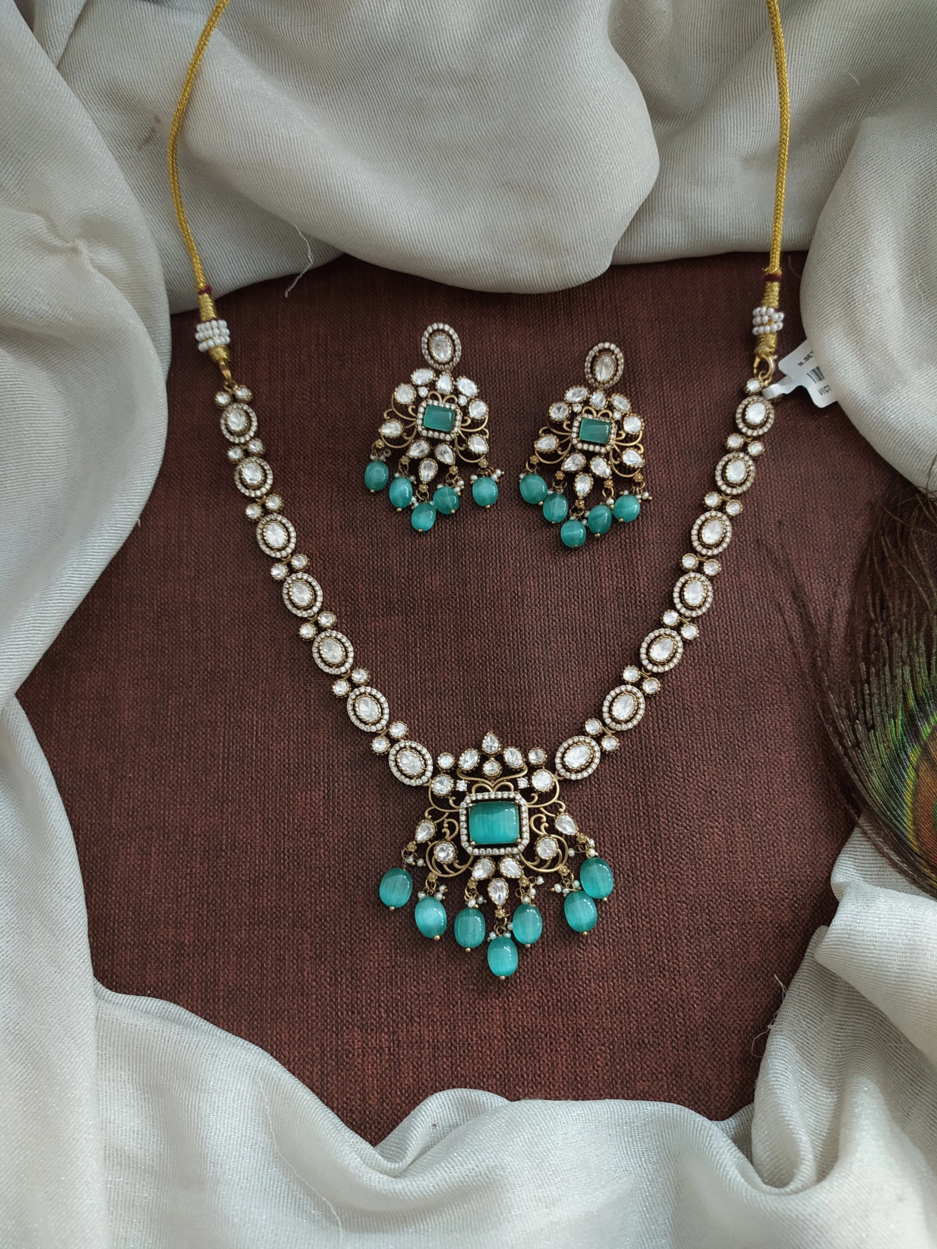 Victorian Necklace Set with Moissanite and Kundan Stones