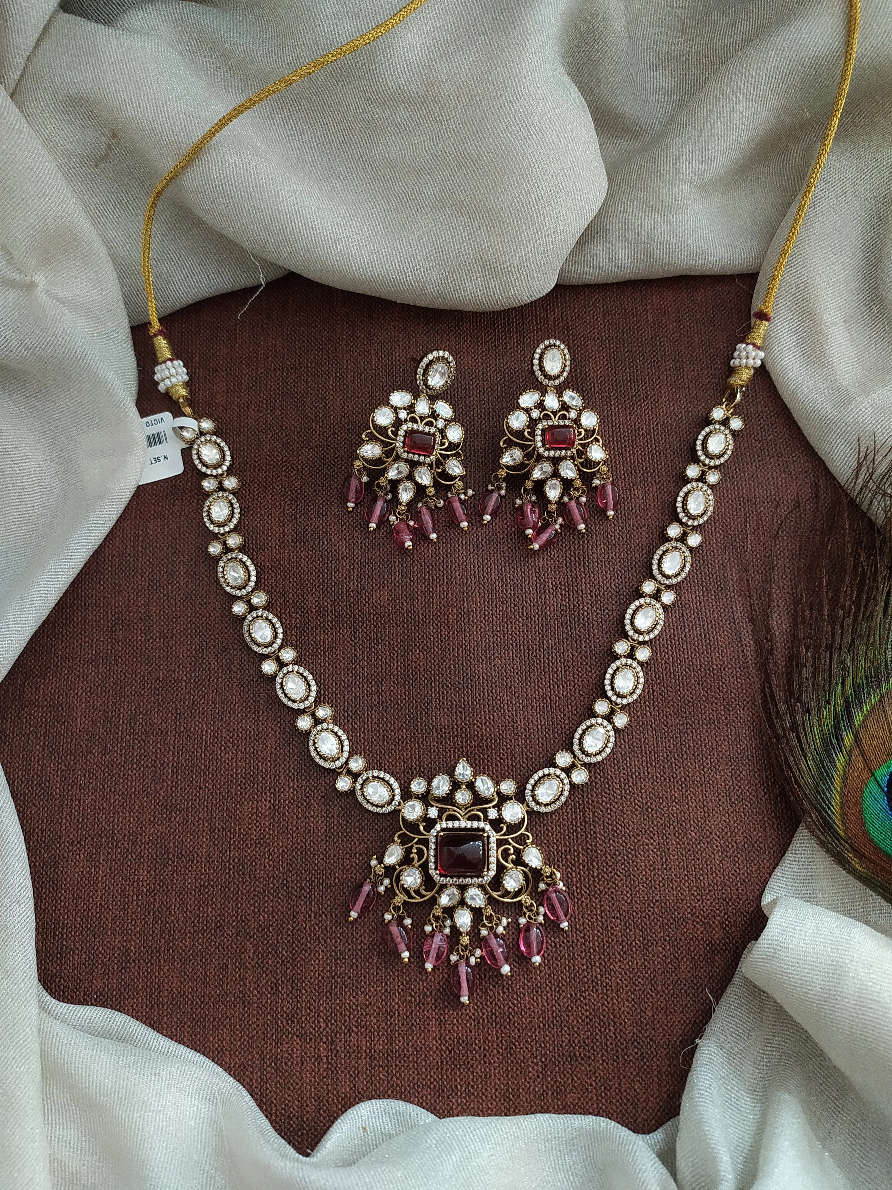 Victorian Necklace Set with Moissanite and Kundan Stones