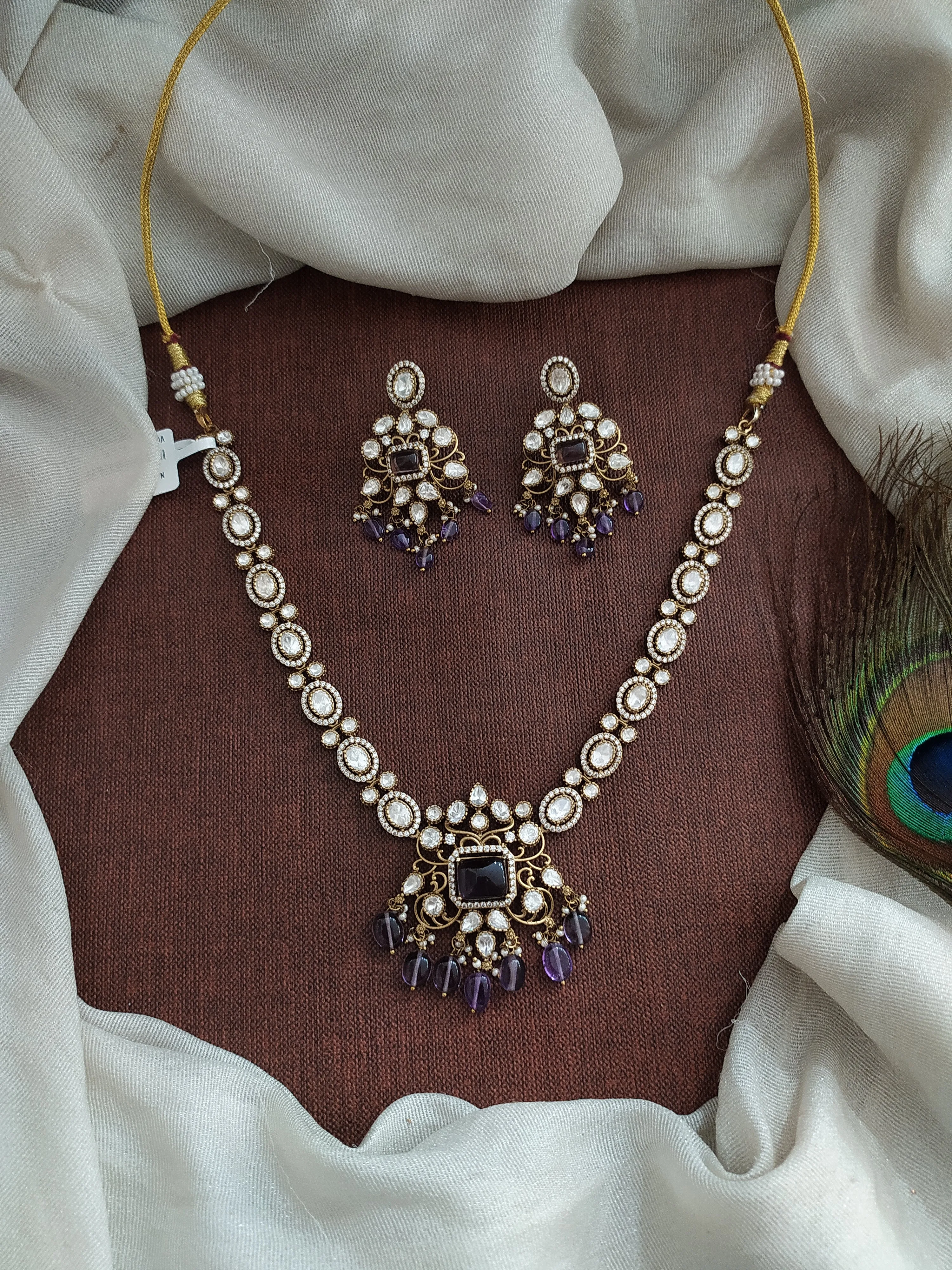 Victorian Necklace Set with Moissanite and Kundan Stones