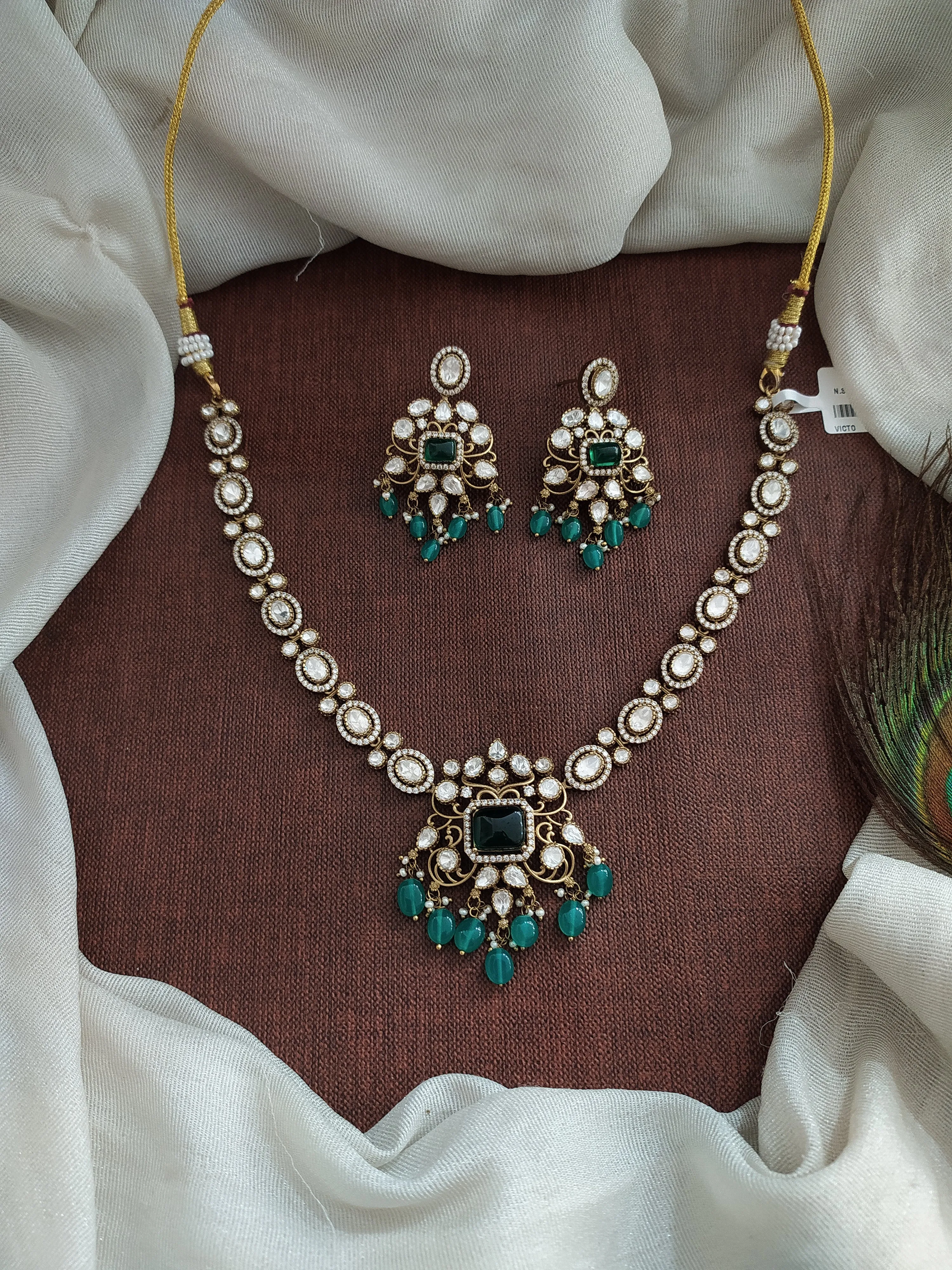 Victorian Necklace Set with Moissanite and Kundan Stones