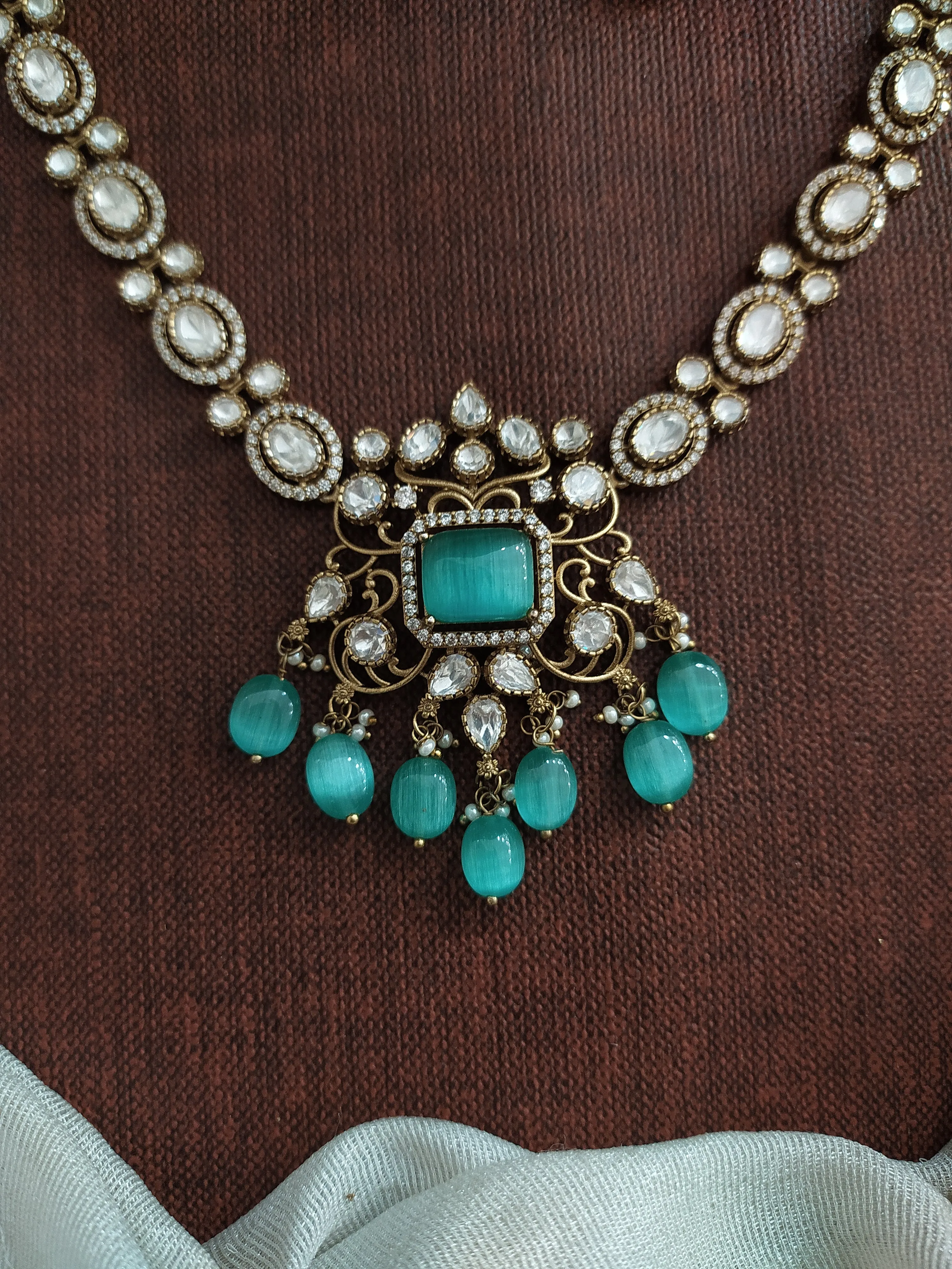 Victorian Necklace Set with Moissanite and Kundan Stones