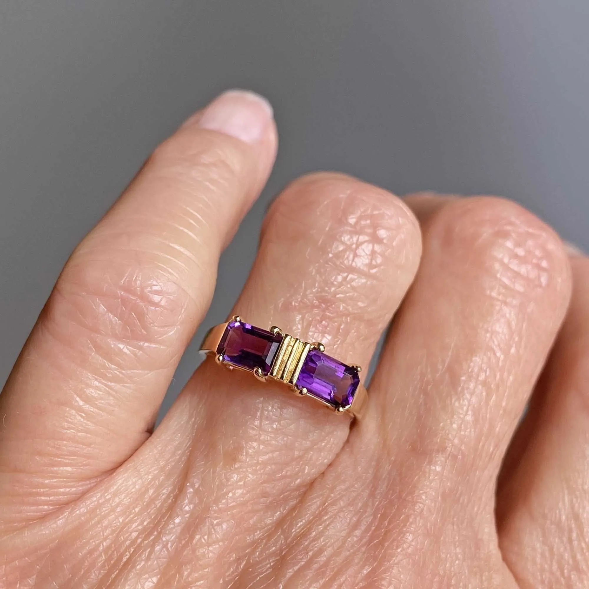 Vintage 14K Gold Emerald Cut Amethyst Ring Band