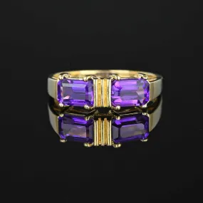 Vintage 14K Gold Emerald Cut Amethyst Ring Band