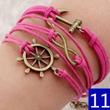 Vintage Bird Owls Anchor Wrap Leather Charm bracelets for women