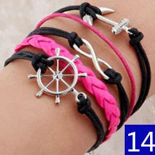 Vintage Bird Owls Anchor Wrap Leather Charm bracelets for women