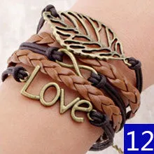 Vintage Bird Owls Anchor Wrap Leather Charm bracelets for women