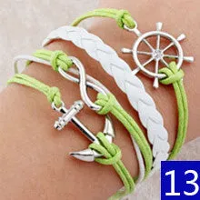 Vintage Bird Owls Anchor Wrap Leather Charm bracelets for women