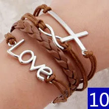 Vintage Bird Owls Anchor Wrap Leather Charm bracelets for women