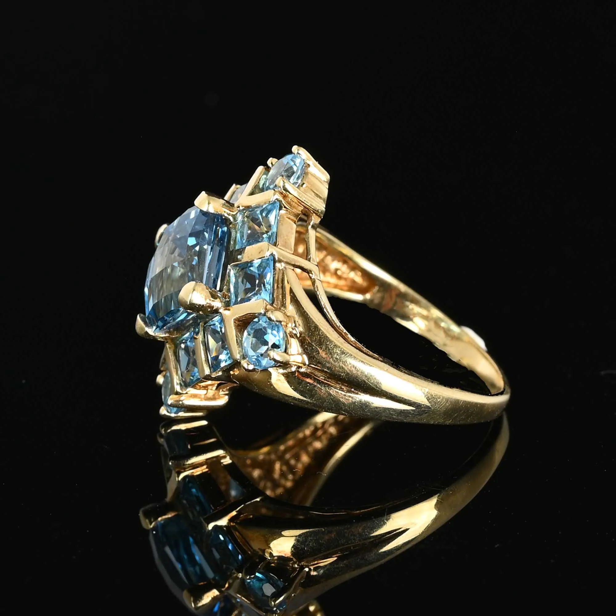 Vintage Checkerboard Cut Blue Topaz Ring in Gold