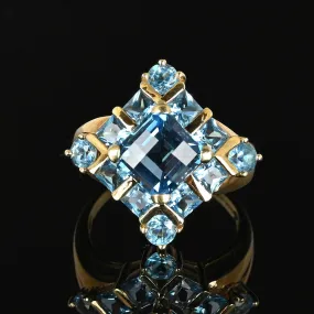 Vintage Checkerboard Cut Blue Topaz Ring in Gold