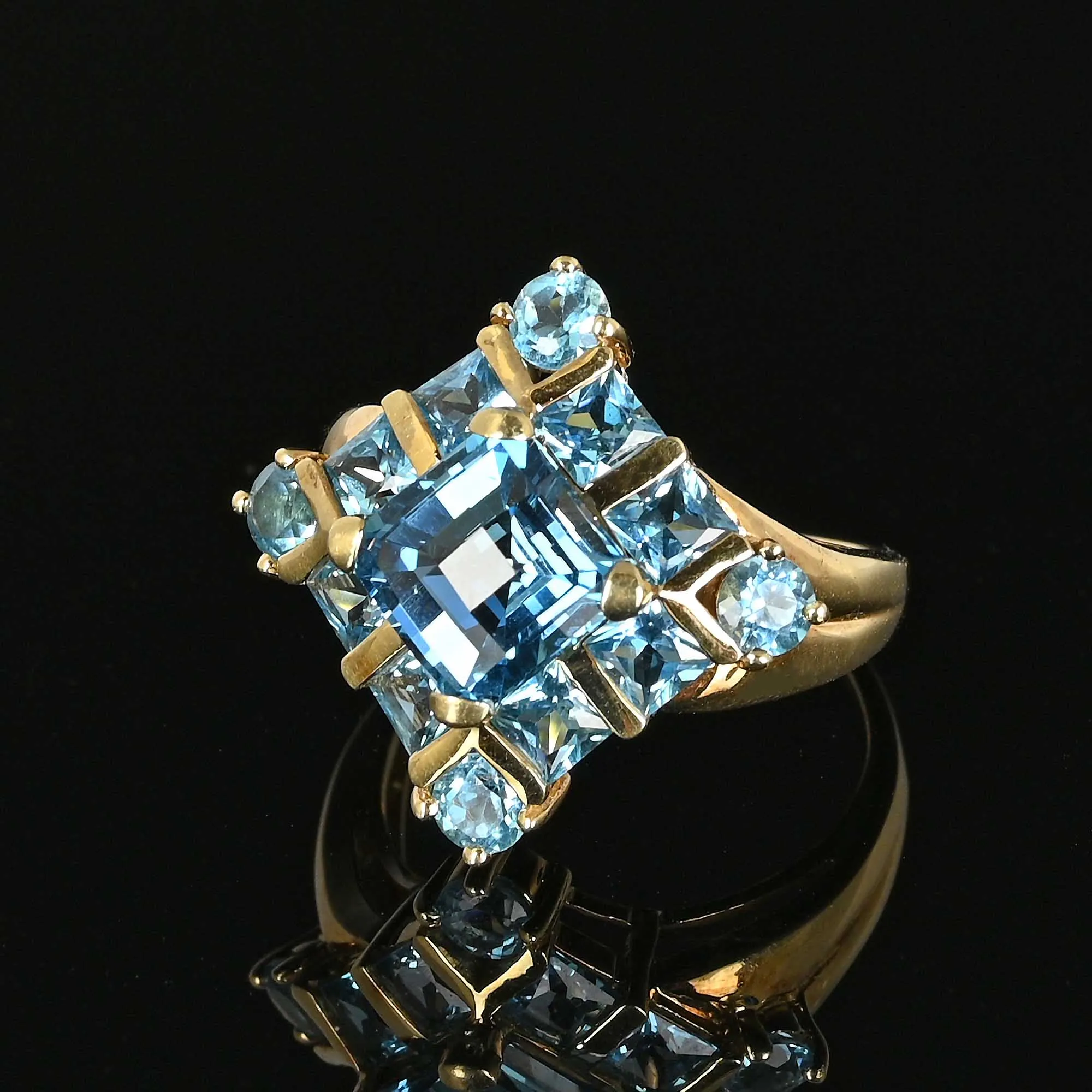 Vintage Checkerboard Cut Blue Topaz Ring in Gold