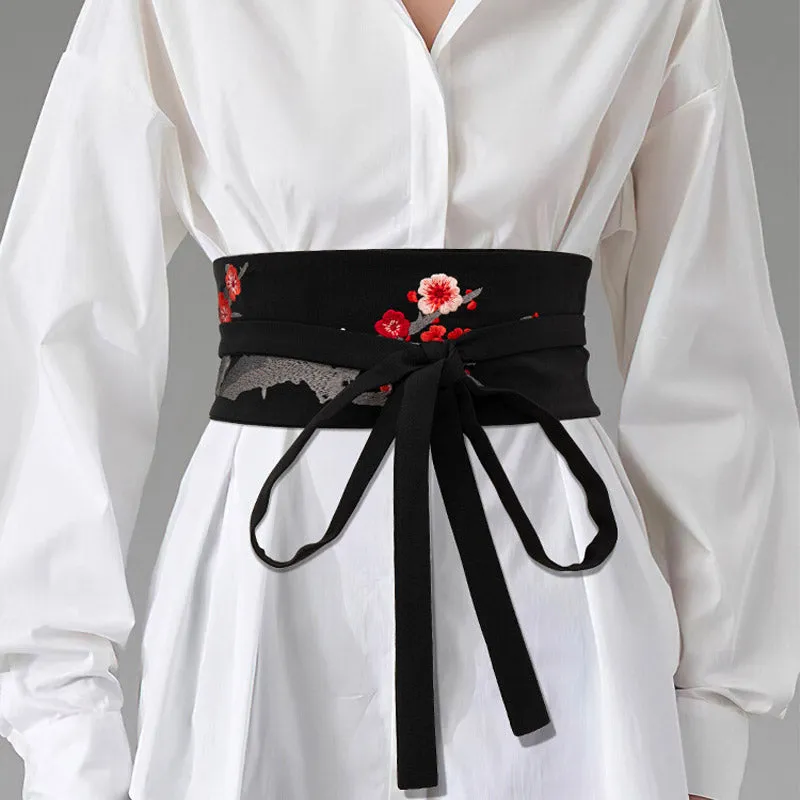 Vintage Chinese Style Plum Blossom Pattern Embroidery Waist Belt for Dress