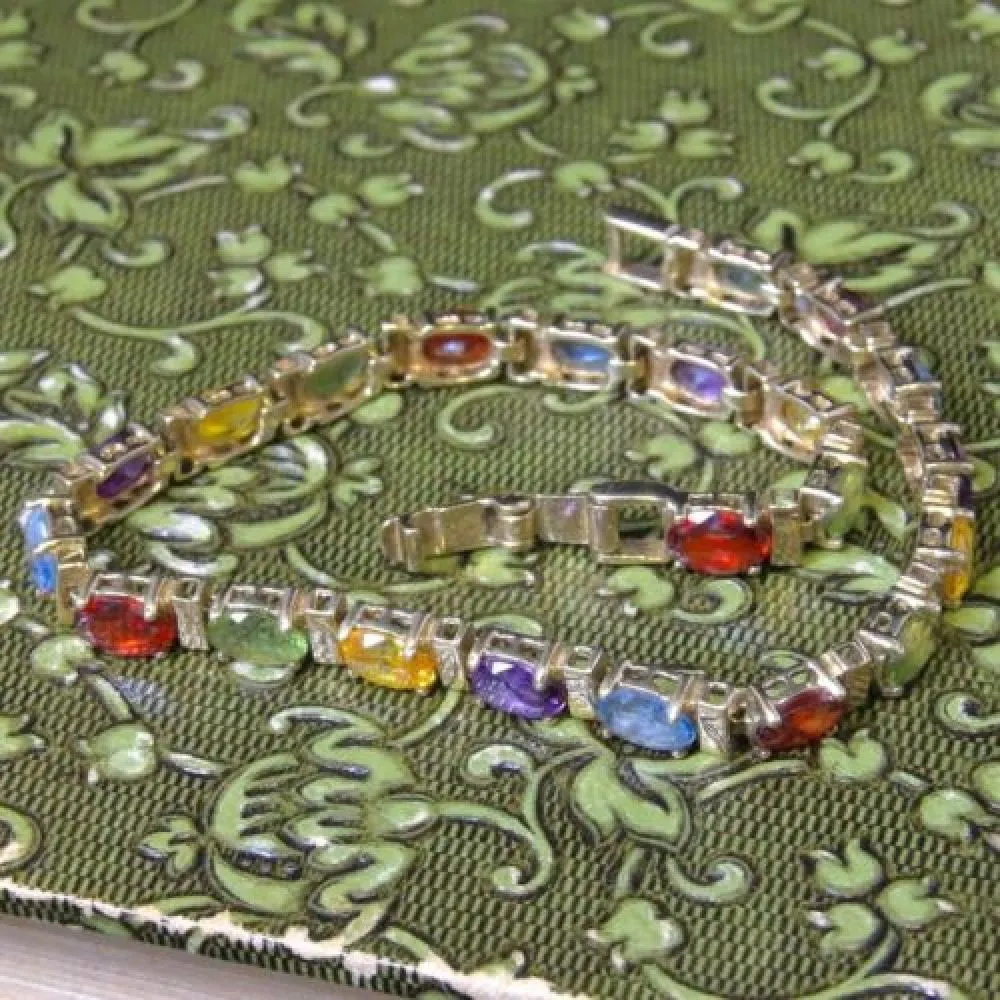 Vintage Gemstone Gold Bracelet Set With Garnets Aqua Amethyst Citrine And Peridot