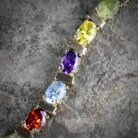 Vintage Gemstone Gold Bracelet Set With Garnets Aqua Amethyst Citrine And Peridot