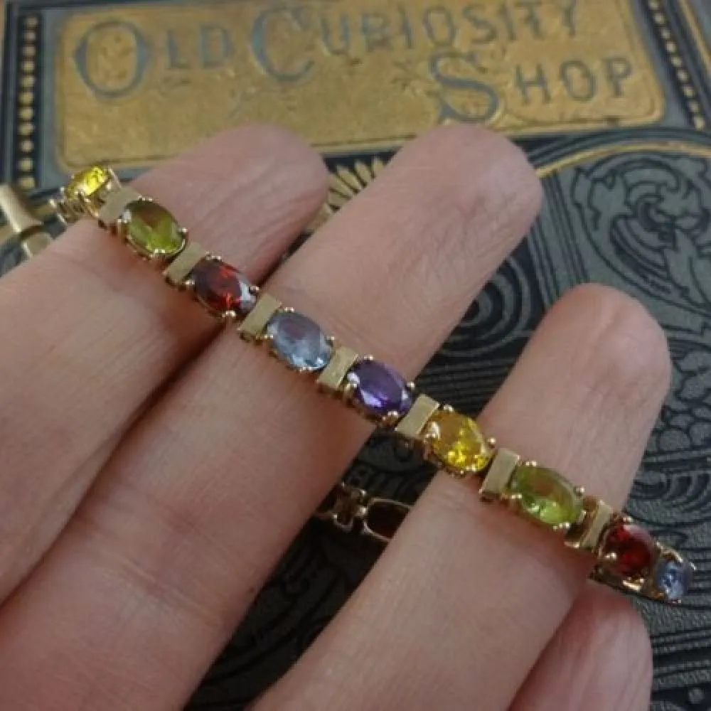 Vintage Gemstone Gold Bracelet Set With Garnets Aqua Amethyst Citrine And Peridot