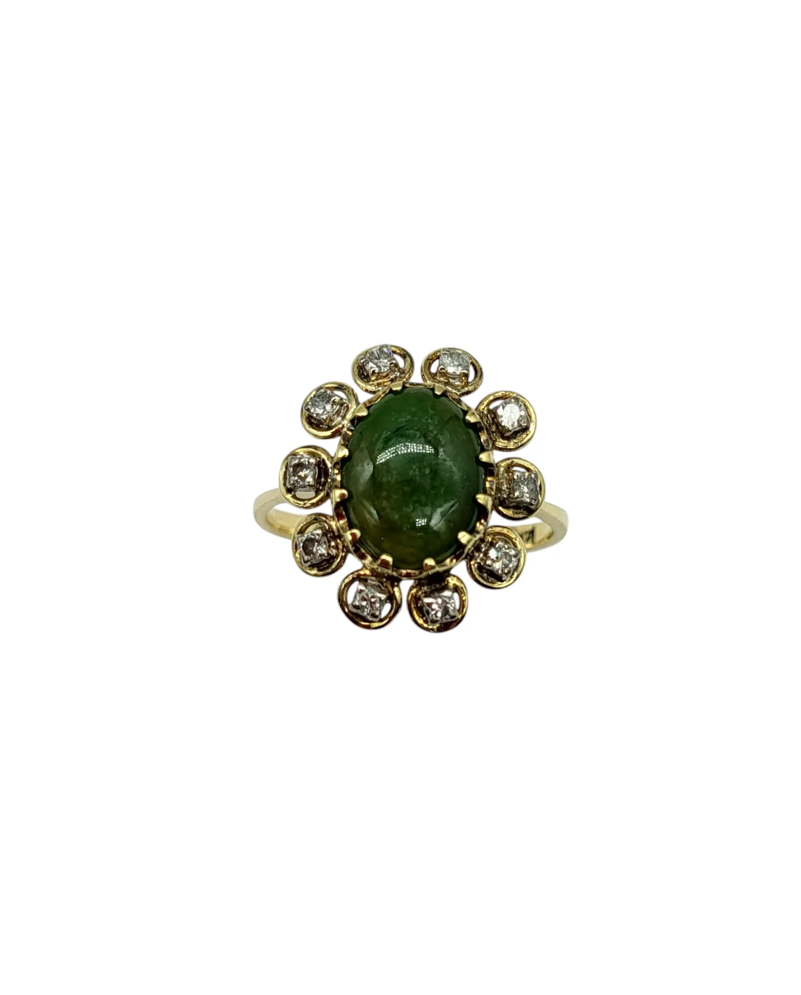 Vintage Jade and Diamond Flower Ring