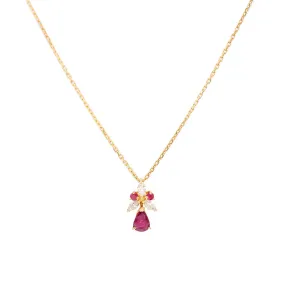 Vintage Ruby Diamond 18k Yellow Gold Pendant Necklace