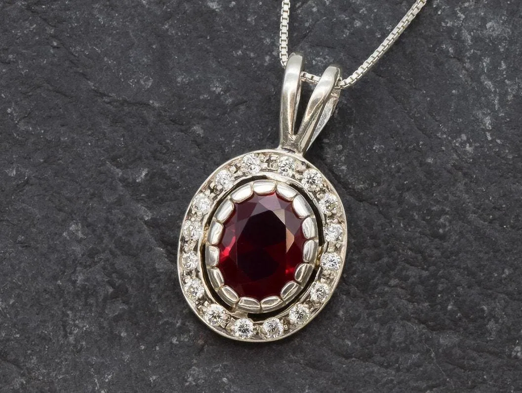 Vintage Ruby Pendant - Red Oval Necklace - Classic Ruby Necklace