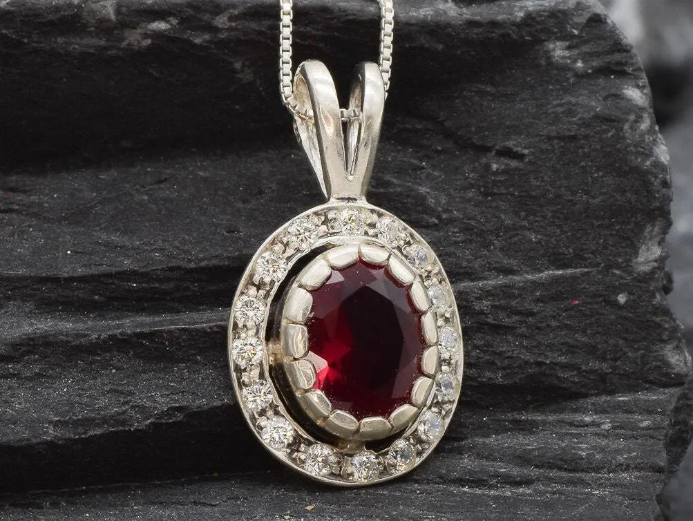 Vintage Ruby Pendant - Red Oval Necklace - Classic Ruby Necklace