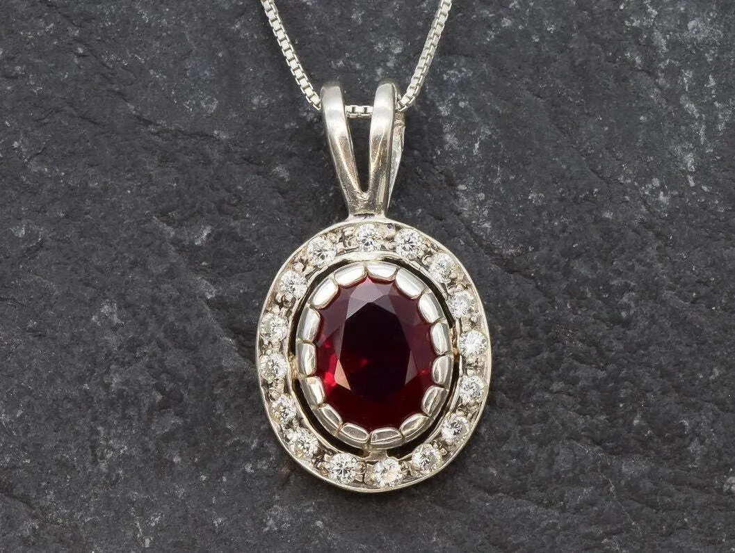 Vintage Ruby Pendant - Red Oval Necklace - Classic Ruby Necklace