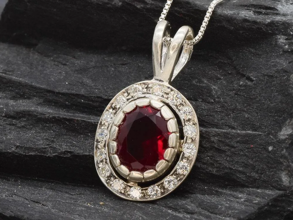 Vintage Ruby Pendant - Red Oval Necklace - Classic Ruby Necklace