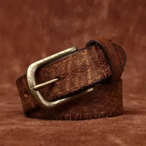 Western Carved Embossed Pattern Thicken Leather Belt