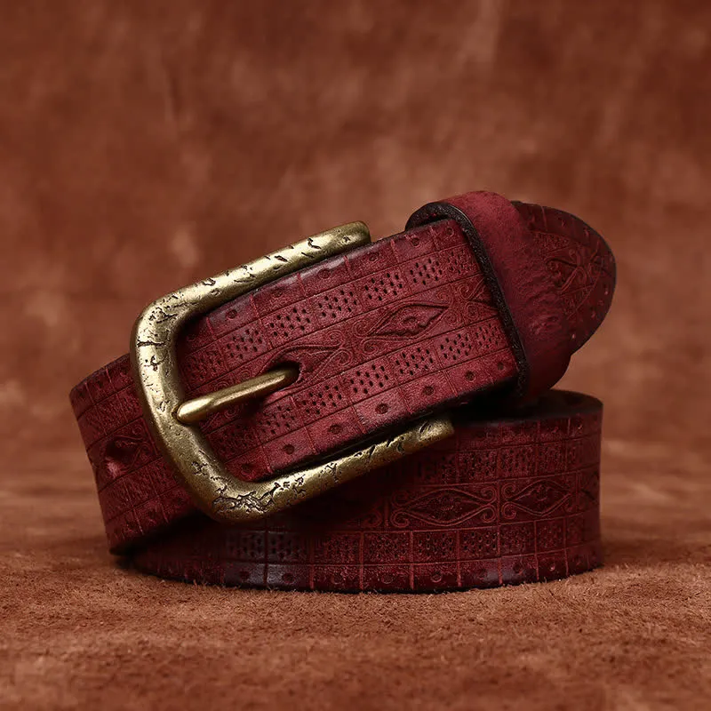 Western Carved Embossed Pattern Thicken Leather Belt