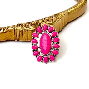 Western Oval Faux Stone Stretch Ring in Fuchsia Pink