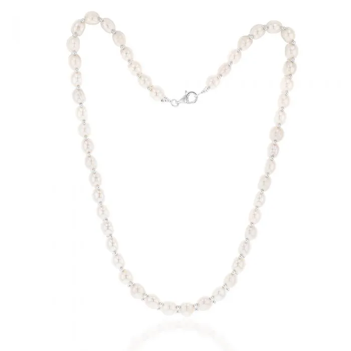 White Freshwater Flat Pearl 43cm Necklace with Sterling Silver Clasp