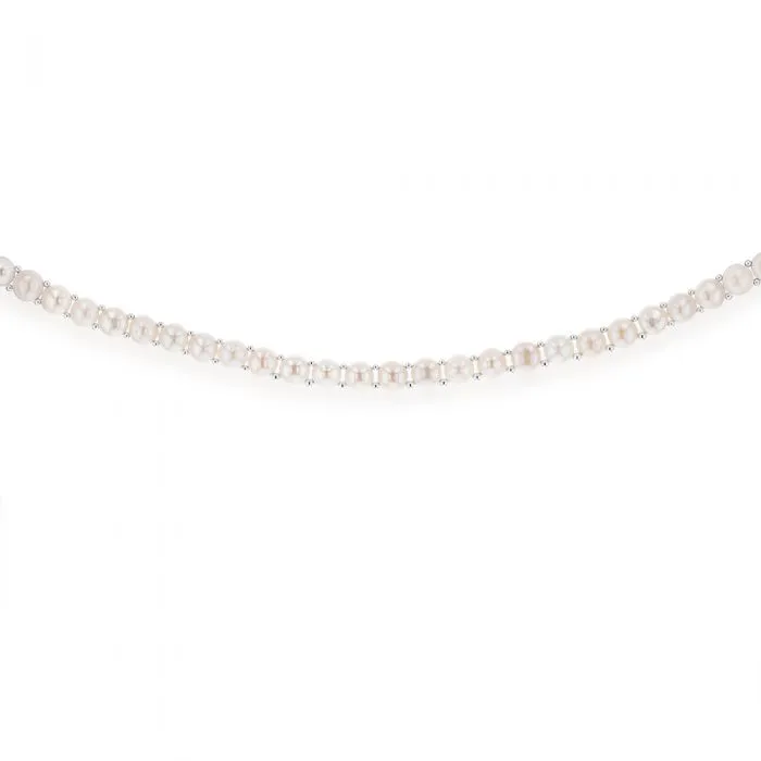 White Freshwater Flat Pearl 43cm Necklace with Sterling Silver Clasp