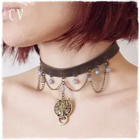 Wolfhead Leather Choker