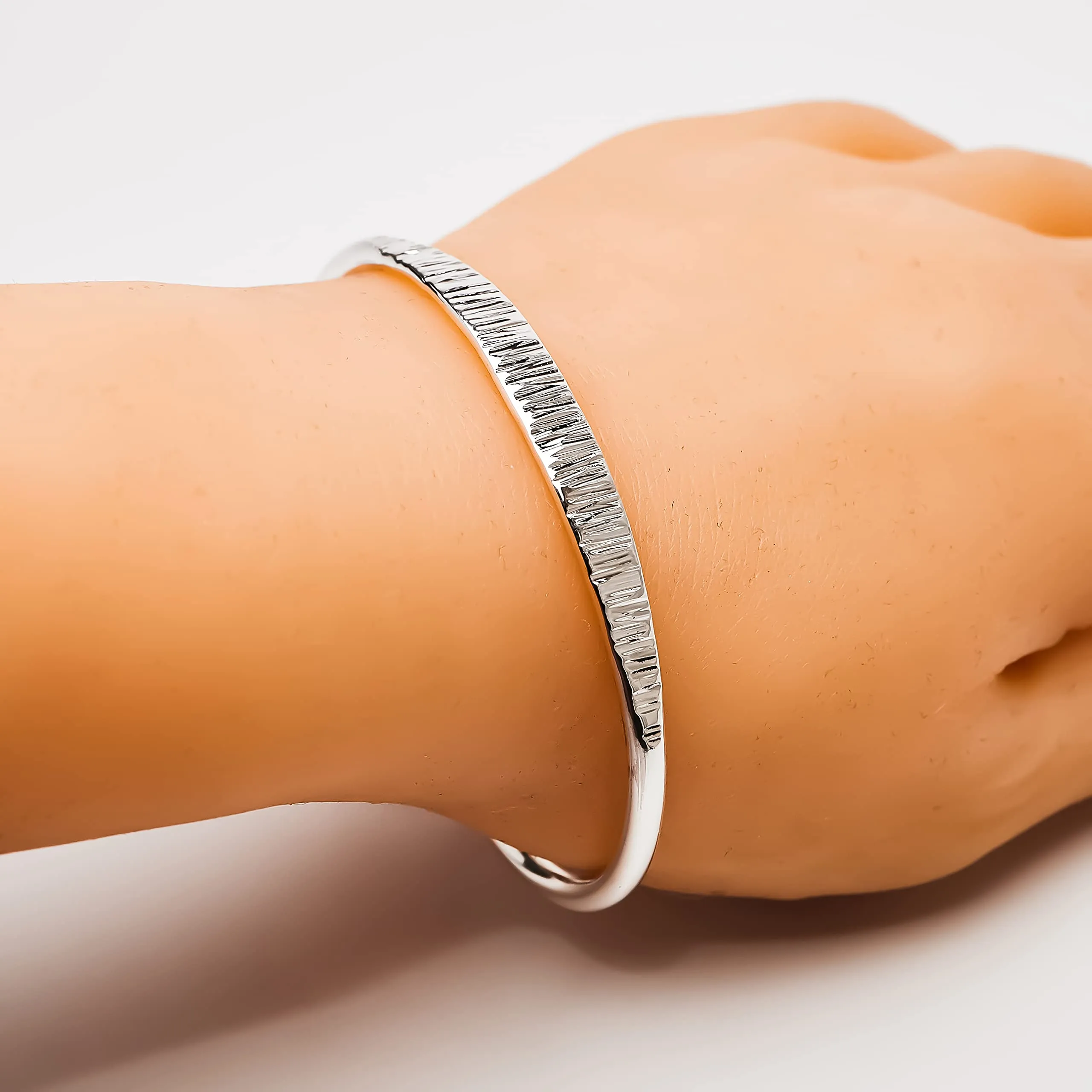 Women's Crushed Hammered 925 Sterling Silver Bangle | Unique Statement Torque Bracelet – Gift for Her