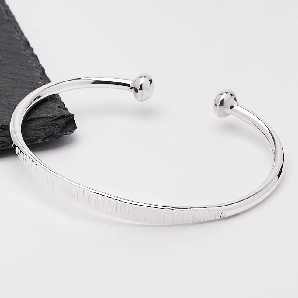 Women's Crushed Hammered 925 Sterling Silver Bangle | Unique Statement Torque Bracelet – Gift for Her