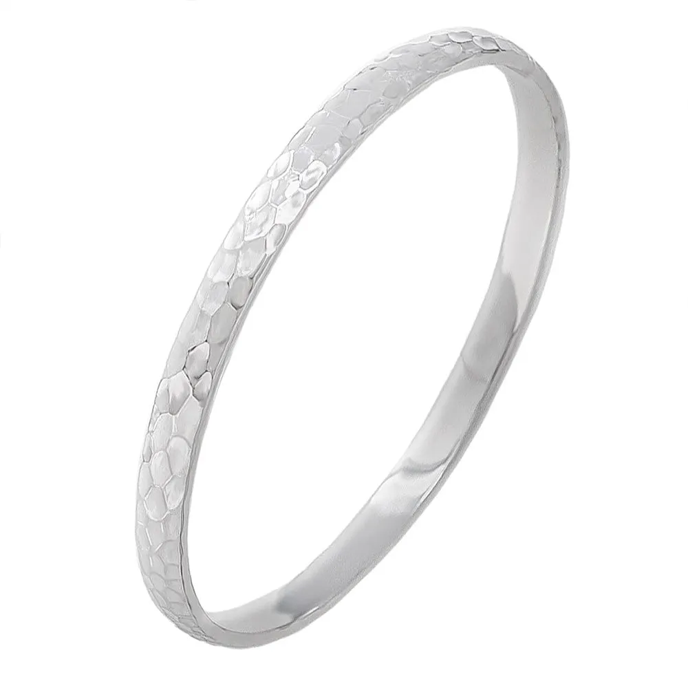 Women's Hammered Silver Bangle Bracelet | Handmade 925 Sterling Silver Bangle for Women & Girls