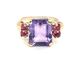 Women’s Unique 14K Gold Rectangular Purple Gem & Ruby Ring