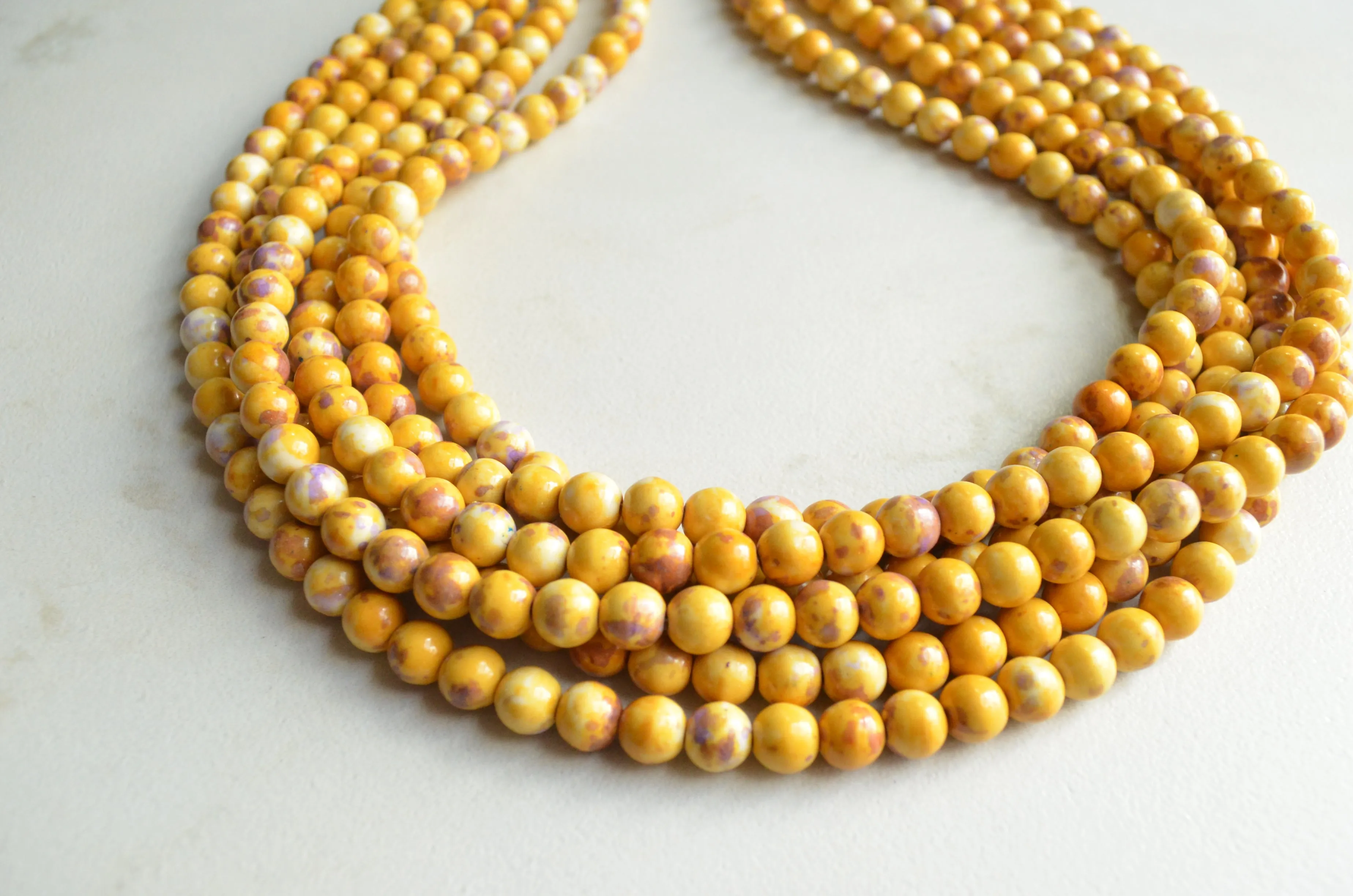 Yellow Purple Jade Beaded Multi Strand Chunky Statement Necklace - Michelle