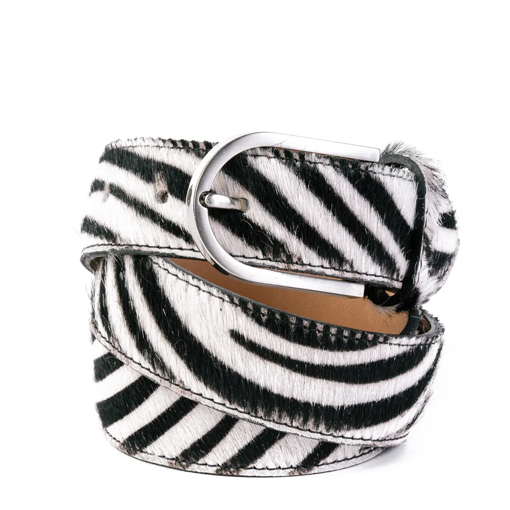 Zebra Cow Hair and Real Leather Wide Belt Pack of Two